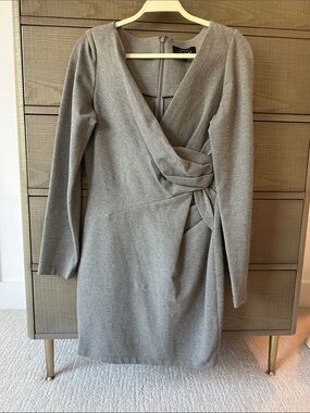 Robert Rodriguez Grey Wrap-Detail Long Sleeve Dress